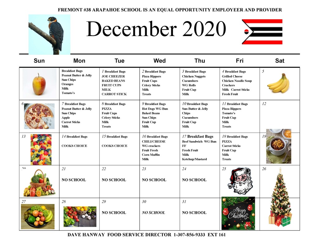 Lunch menu for December 2020