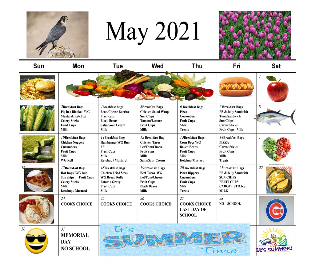 The lunch menu for May 2021