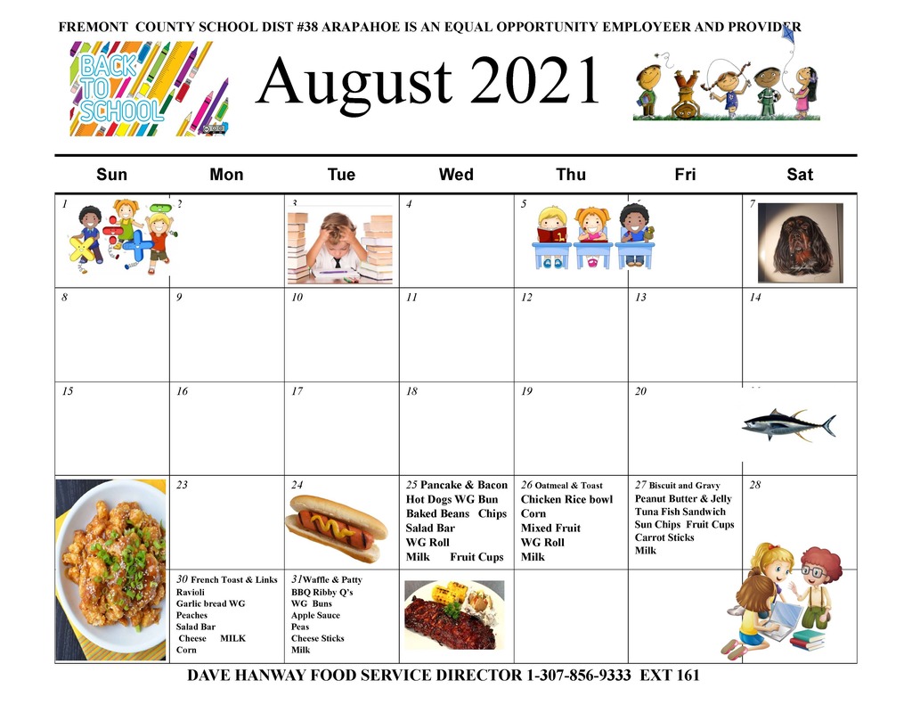 August 2021 Lunch Menu
