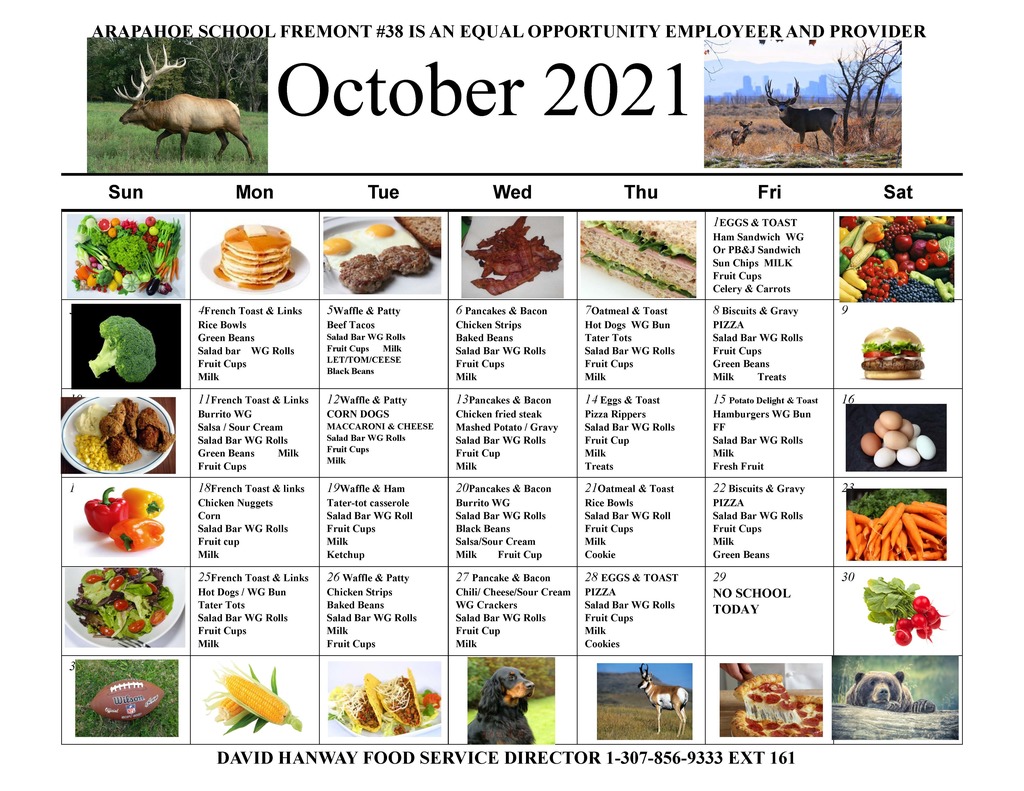 October 2021  Lunch Menu
