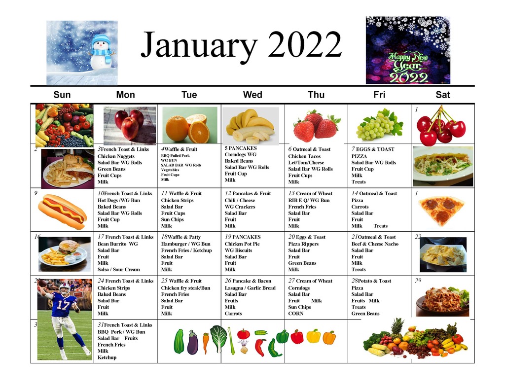 January 2022 lunch menu